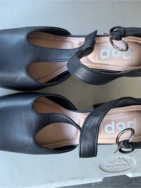 pop Black Women's Mary Jane Clog Heels with Silver Buckle